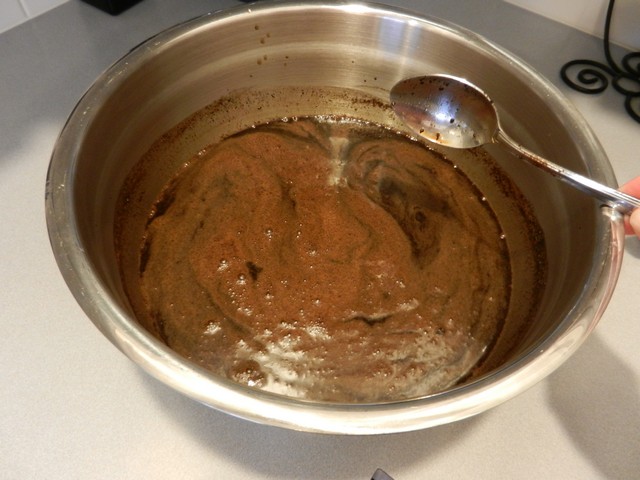 Cold brewed coffee making, stirring after soaking grounds overnight