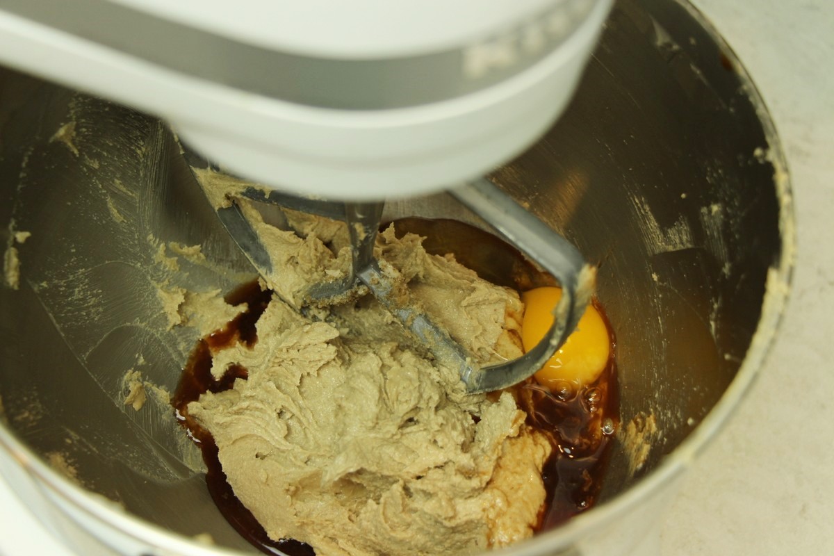 Beating cookie batter, using KitchenAid stand mixer.