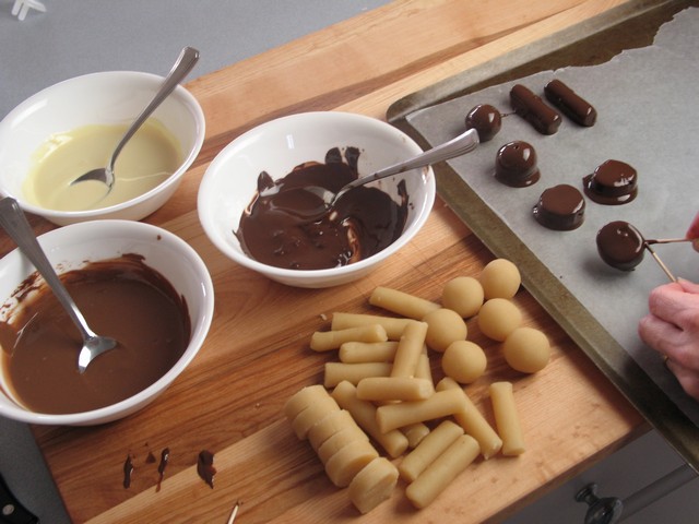 Making almond paste treats marzipan