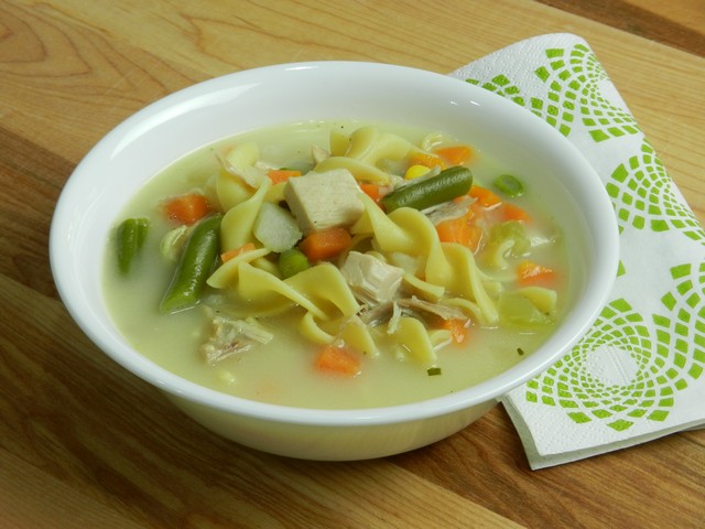 Bowl of delicious turkey noodle soup