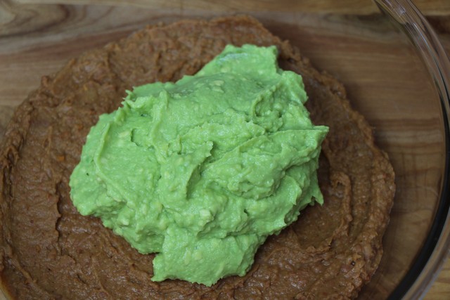 Adding guacamole layer to six layer Mexican dip