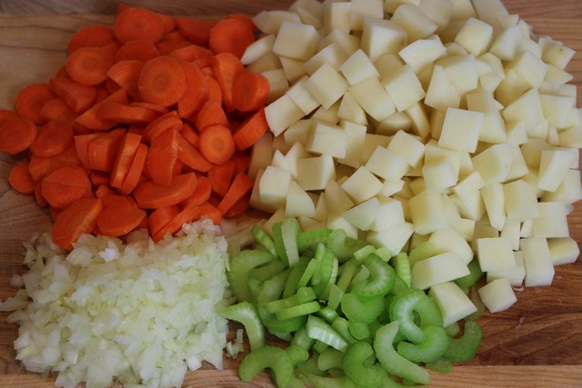 Chopped vegetables for soup