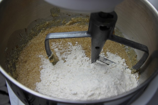 Banana bread ingredients, adding flour