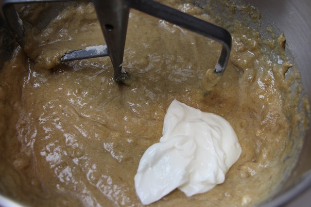 Banana bread ingredients, adding sour cream