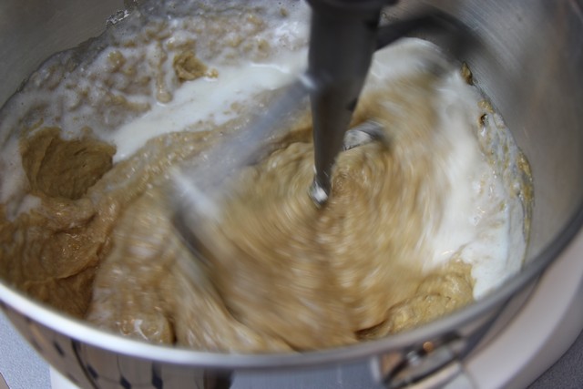 Banana bread ingredients being mixed