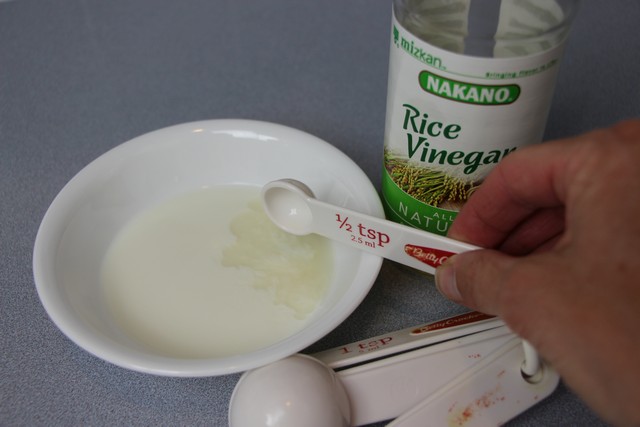Banana bread ingredients, milk and vinegar