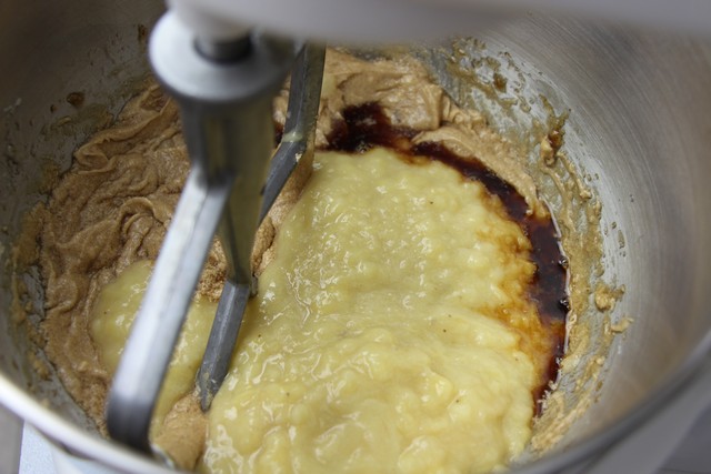 Banana bread ingredients, mixing in stand mixer