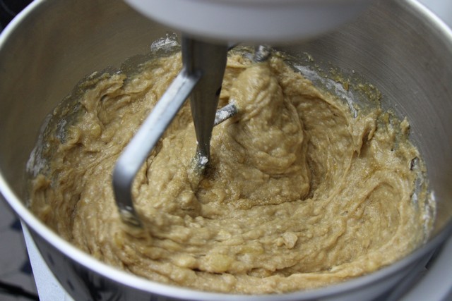 Banana bread ingredients, mixing well