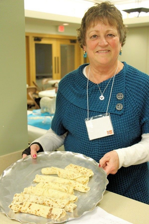 Serving lefse rolled up on serving tray