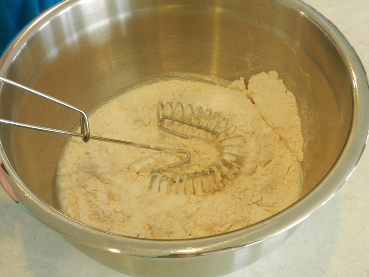 Making Norwegian pancake batter, mixing