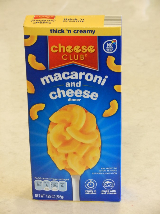 Aldi natural macaroni & cheese. They also carry organics, natural foods, and some gluten free. Lists of recommended and not-recommended items at Aldi.