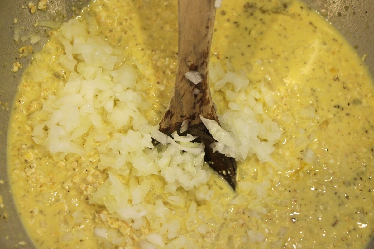 Mixing ingredients for Grandma's old fashioned meatloaf