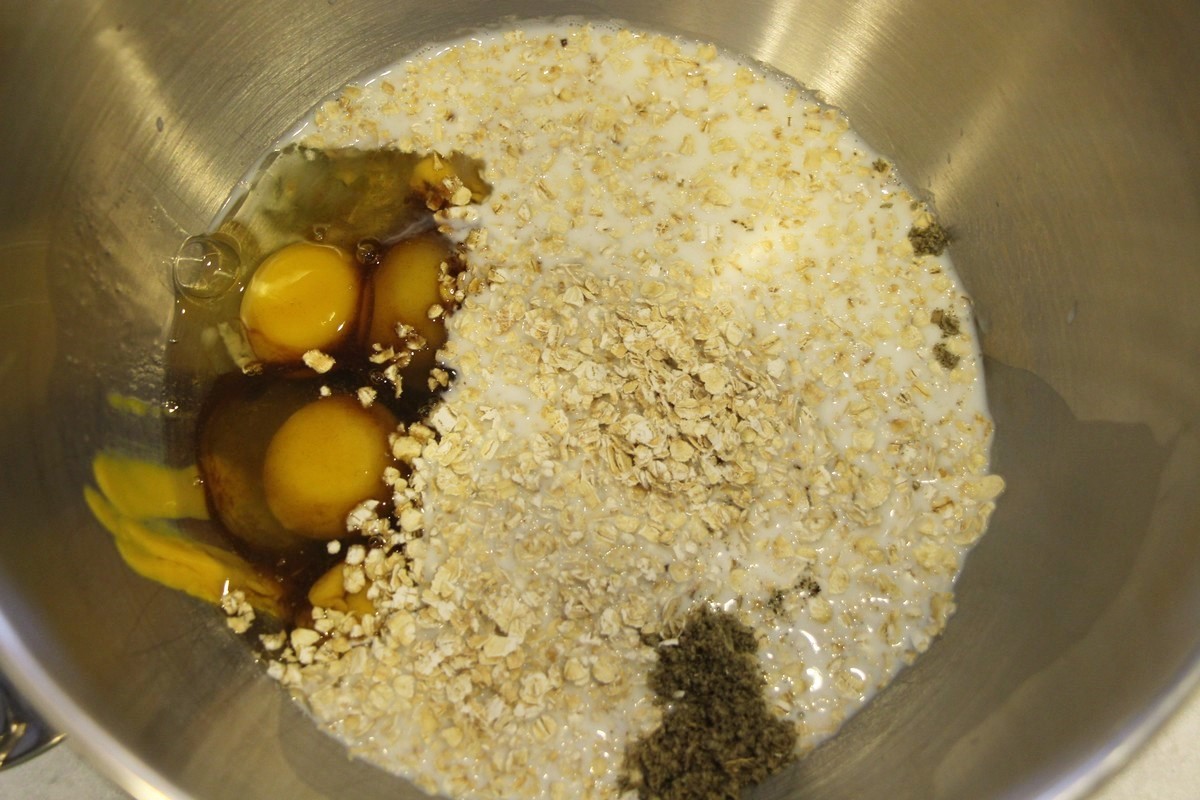 Mixing ingredients for classic meatloaf recipe