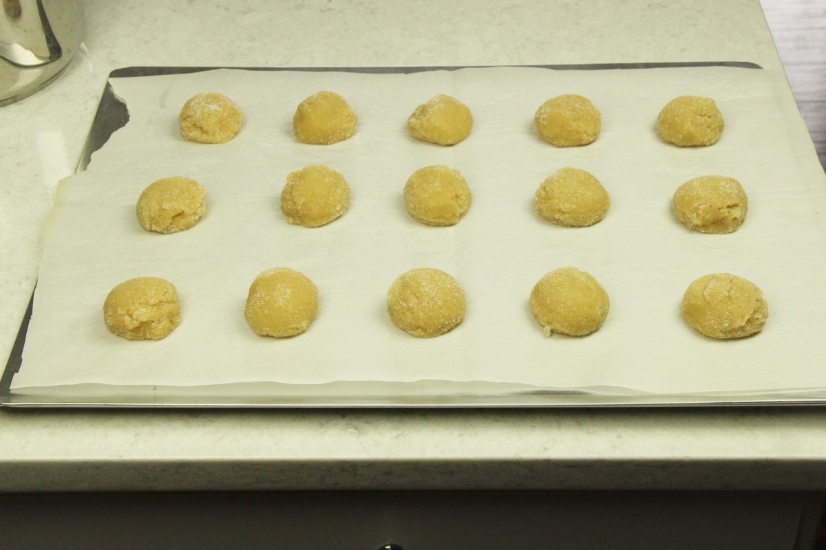 Sugar cookie dough on cookie sheet.