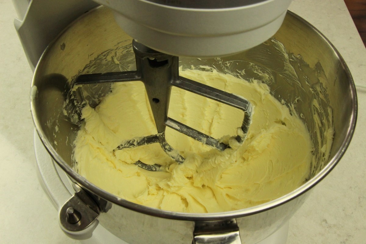 Whipping ingredients for sugar cookies.