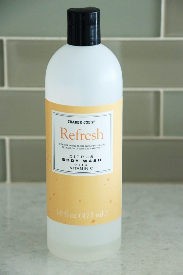A look at ingredients and safety in soaps and lotions at Trader Joe's. Refresh Citrus Body Wash.