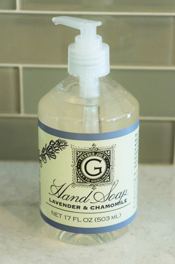 A look at ingredients and safety in soaps and lotions at Trader Joe's. Lavender & Chamomile Hand Soap.